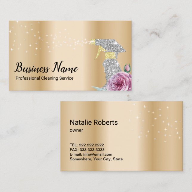 Moderner Goldreinigungsservice Silver Spray Floral Visitenkarte (Vorne/Hinten)