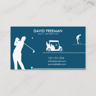 Moderner Golfer & Cart Blue Golf Instructor Visitenkarte