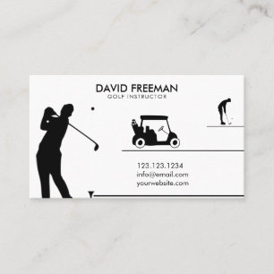 Moderner Golfer & Cart White Golf Instructor Visitenkarte