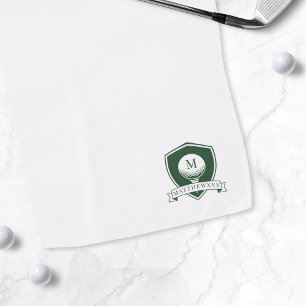 Moderner Golfer Name Grün und Weiß Monogramm Golfhandtuch