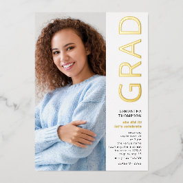Moderner Grad 2025 Foto Abschluss White Gold Real Folieneinladung