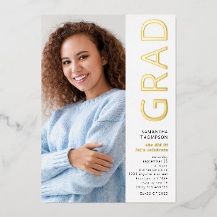 Moderner Grad 2025 Foto Abschluss White Gold Real Folieneinladung