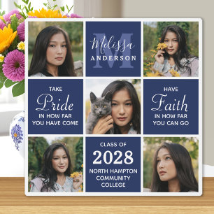 Moderner Grad 5 Foto Collage Navy Blue Abschluss Fotoplatte