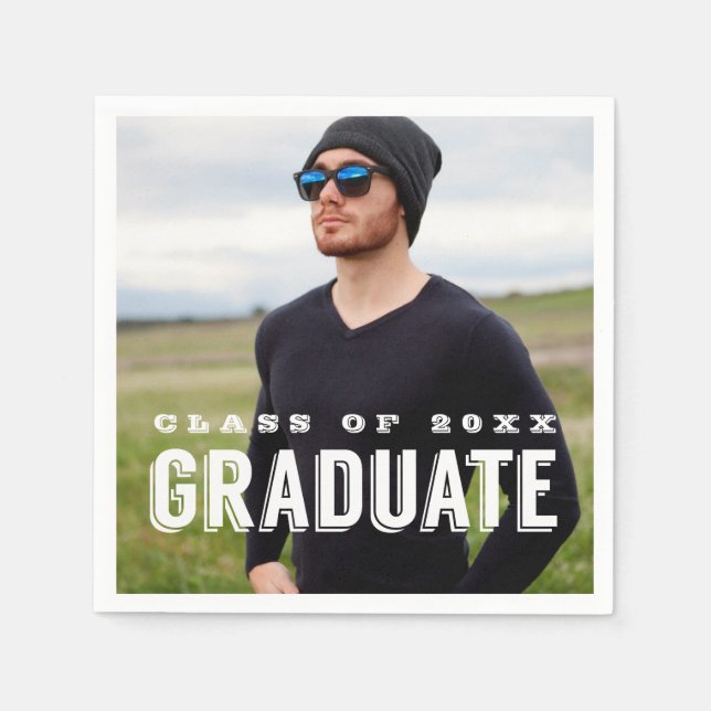 Moderner Grad Foto Personalisierter Abschluss Serviette (Vorderseite)