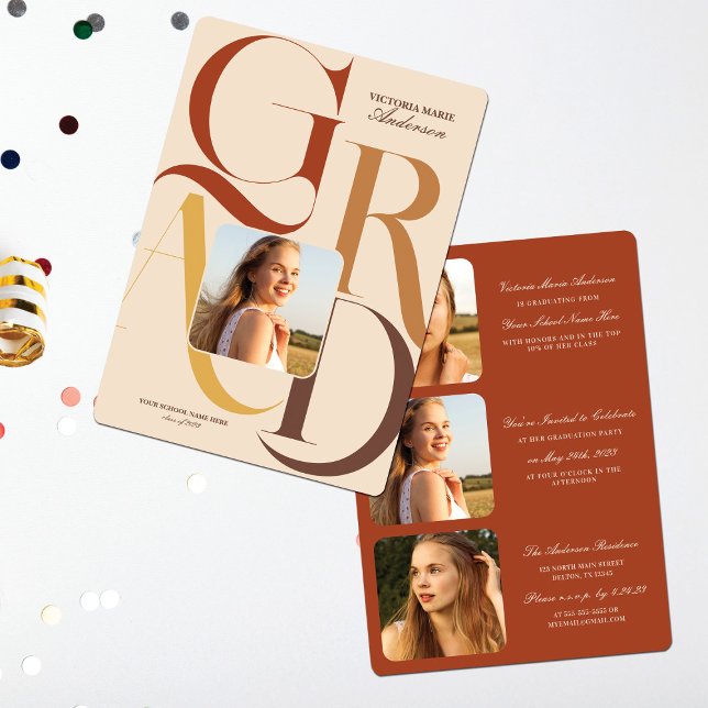 Moderner Grad Typografie Foto Abschluss Einladung (Von Creator hochgeladen)