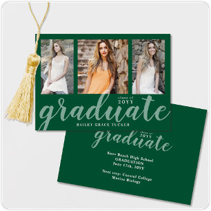 Moderner Graduate 3-Foto Collage Green Abschluss Ankündigung