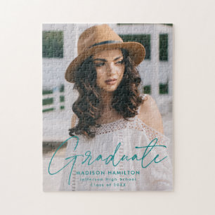 Moderner Graduate Aquamarin Script Foto Abschluss