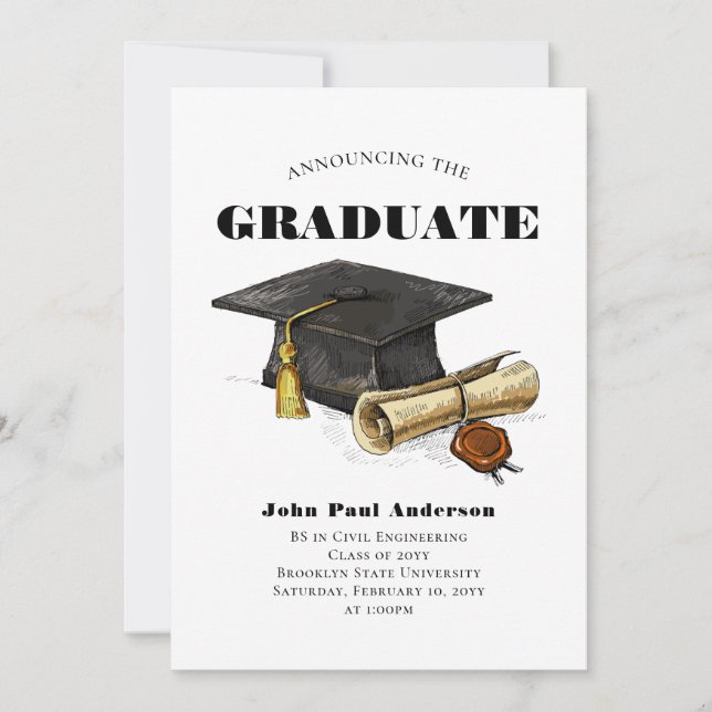 Moderner Graduate Class Grad Cap Diploma Abschluss Ankündigung (Vorderseite)