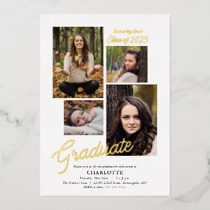 Moderner Graduate Foto Collage Abschluss Gold Folieneinladung