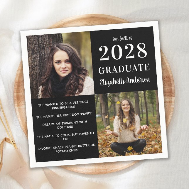 Moderner Graduate Fun Fakten Abschluss 2 Foto Serviette (Von Creator hochgeladen)