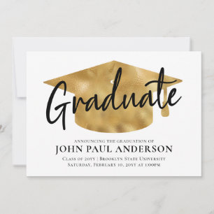 Moderner Graduate Metallic Gold Grad Cap Abschluss Ankündigung