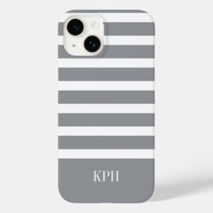 Moderner, grau-weißer Streifen mit Monogramm Case-Mate iPhone 14 Hülle