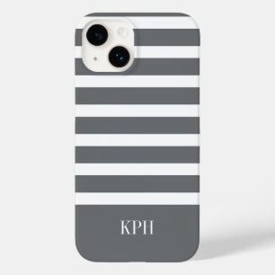 Moderner, grau-weißer Streifen mit Monogramm Case-Mate iPhone 14 Hülle