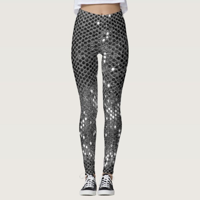 Moderner grauer Glitzer Glitzern Personalisiert Na Leggings (Vorderseite)