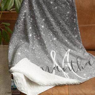 Moderner grauer Glitzer Glitzern Personalisiert Na Sherpadecke