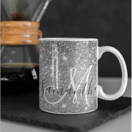 Moderner grauer Glitzer Glitzern Personalisiert Na Tasse