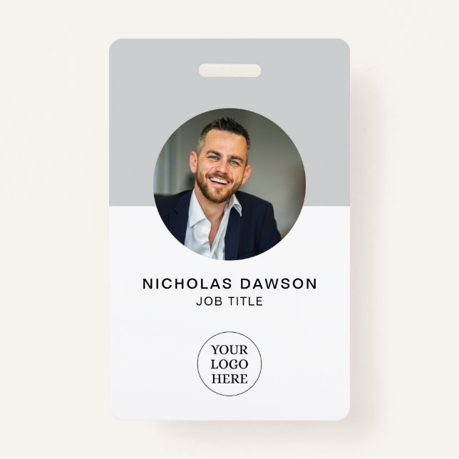 Moderner Grauer Office Mitarbeiter Foto ID Card QR Ausweis (Vorderseite)