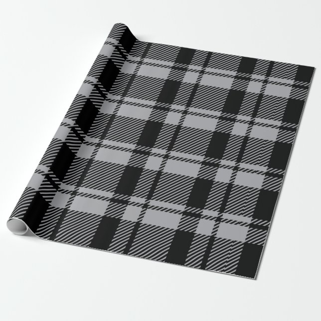 Moderner Grauer und Schwarzer Tartan Kariert Geschenkpapier (Ungerollt)