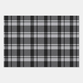 Moderner Grauer und Schwarzer Tartan Kariert Geschenkpapier Set
