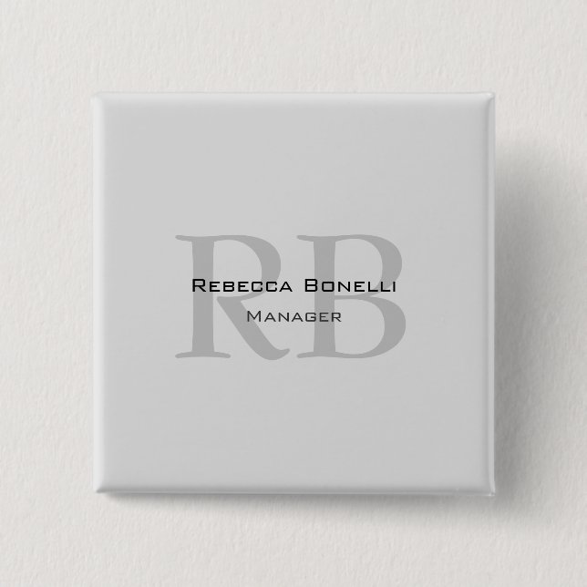 Moderner Gray Monogram Manager Add Name Initials h Button (Vorderseite)