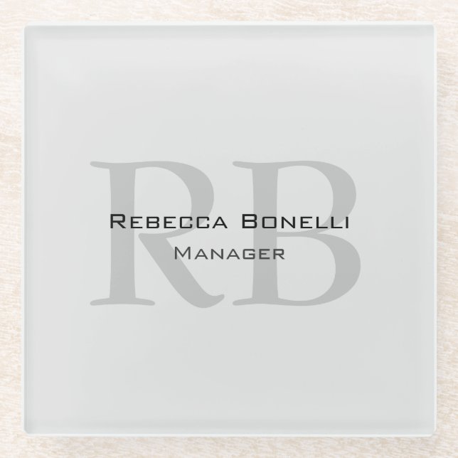 Moderner Gray Monogram Manager Add Name Initials h Glasuntersetzer (Vorderseite)