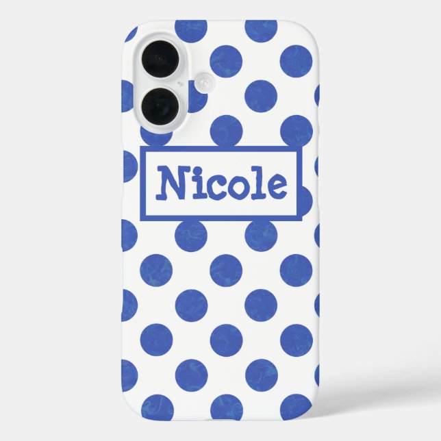 Moderner großer Blue-Polka-Dot iPhone 16 Hülle (Rückseite)