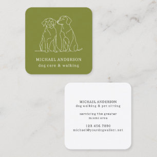 Moderner Grüner Hund Walking Dog Walker Pet Sitter Quadratische Visitenkarte