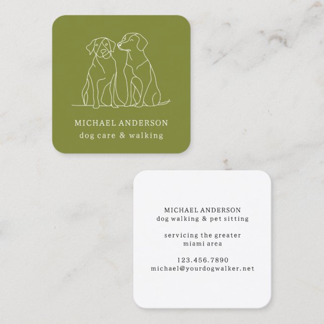 Moderner Grüner Hund Walking Dog Walker Pet Sitter Quadratische Visitenkarte (Vorne/Hinten)