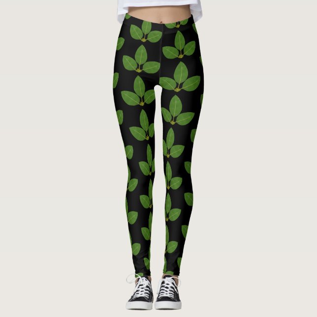 Moderner Grüner Laurel Verlasse Muster Leggings (Vorderseite)
