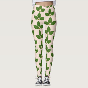 Moderner Grüner Laurel Verlasst Muster auf Elfenbe Leggings
