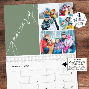 Moderner grüner Skript 4 Fotos pro Monat Kalender