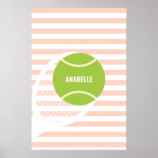 Moderner grüner Tennisball-Ball Rosa Name Poster (Vorne)