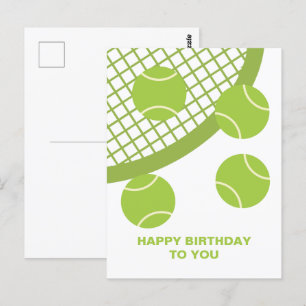 Moderner grüner Tennisball-Schläger Alles Gute zum Postkarte