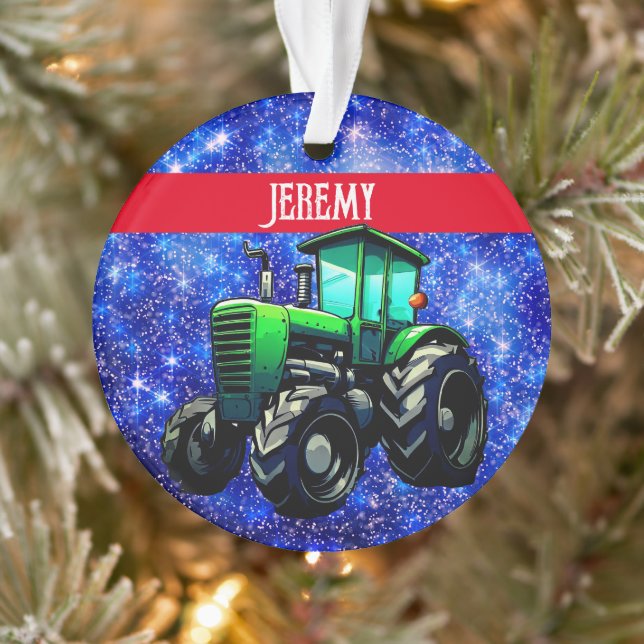 Moderner grüner Traktor auf Blue Ornament (Baum)