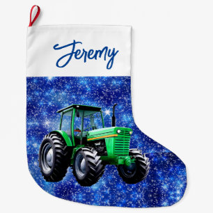 Moderner grüner Traktor Blau Großer Weihnachtsstrumpf