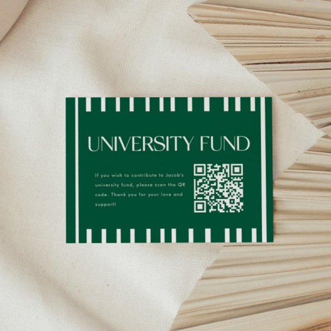 Moderner Grüner Universitätsfonds QR-Code Abschlus Begleitkarte (Von Creator hochgeladen)