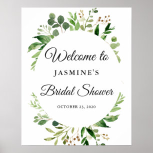 Moderner Grünzeug-Blätter-Kranz Brautparty-Schild Poster