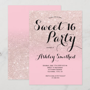 Moderner, gürtnerisch-rosa Glitzer ombre Sweet 16 Einladung
