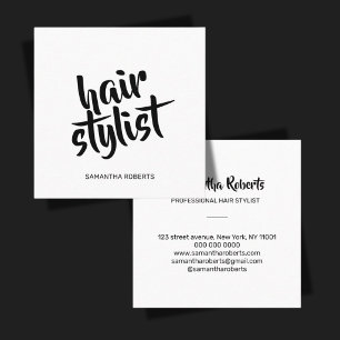 Moderner Haarstylist minimale Schrift weiß und sch Quadratische Visitenkarte