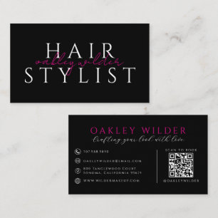 Moderner Haarstylist Schwarz Rosa QR-Code  Visitenkarte