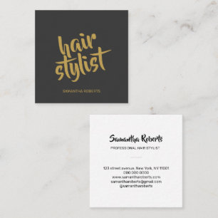 Moderner Hairstylist minimal Schrift grau gold Quadratische Visitenkarte