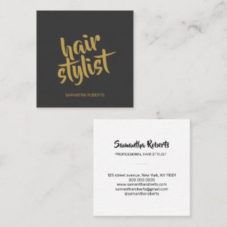 Moderner Hairstylist minimal Schrift grau gold Quadratische Visitenkarte