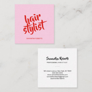 Moderner Hairstylist minimaler Schriftzug pink rot Quadratische Visitenkarte