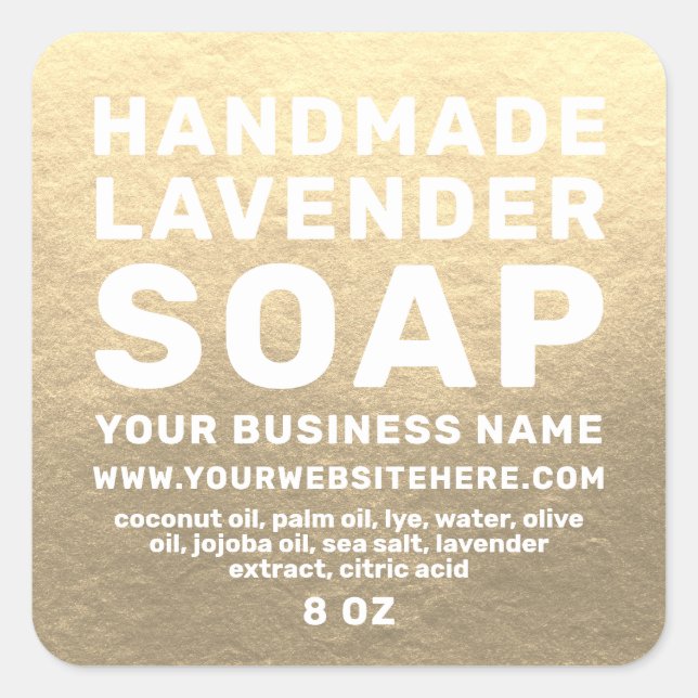 Moderner handgefertigter Lavendel Soap Champagne G Quadratischer Aufkleber (Vorderseite)