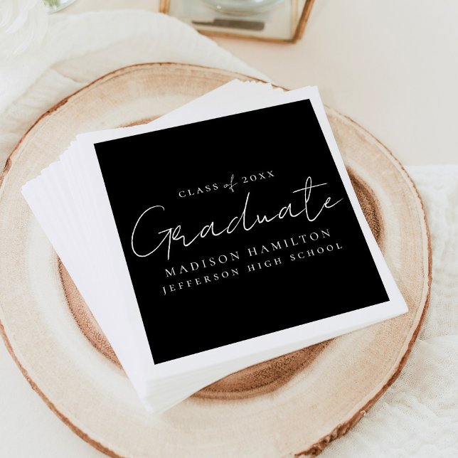 Moderner handgeschriebener Script Black Abschluss Serviette (Von Creator hochgeladen)