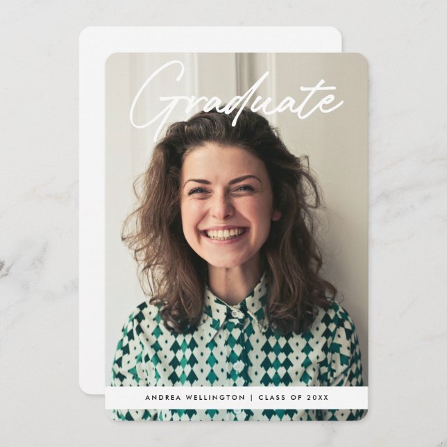 Moderner handgeschriebener Script-Foto-Abschluss Ankündigung (Vorne/Hinten)