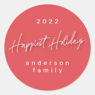 Moderner Happy Holidays Roter Weißer Umschlag Aufk Runder Aufkleber