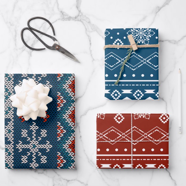 Moderner hässlicher, roter und blauer, hässlicher  geschenkpapier set (Vorderseite)