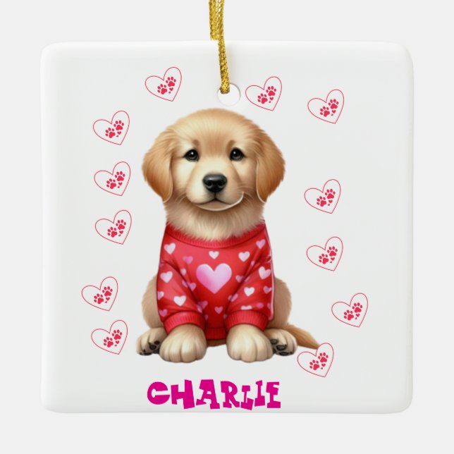 Moderner Haustier Foto Personalisiert Whimsical Hu Keramikornament (Vorderseite)