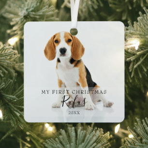 Moderner Haustier-Schriftzug Erster Weihnachten 2 Ornament Aus Metall
